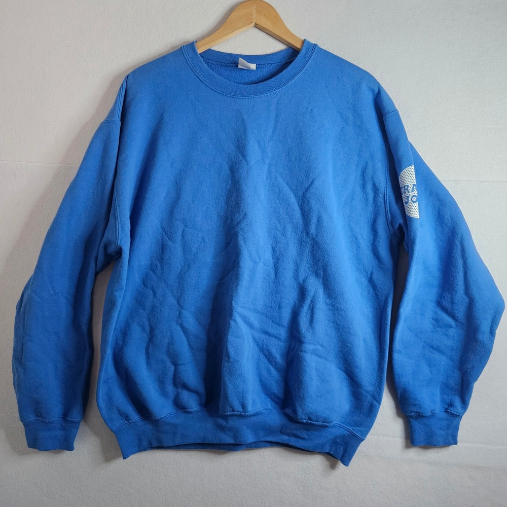 Trader Joes Sweatshirt Employee XL‎ Blue Crewneck Fleece Graphic Pullover